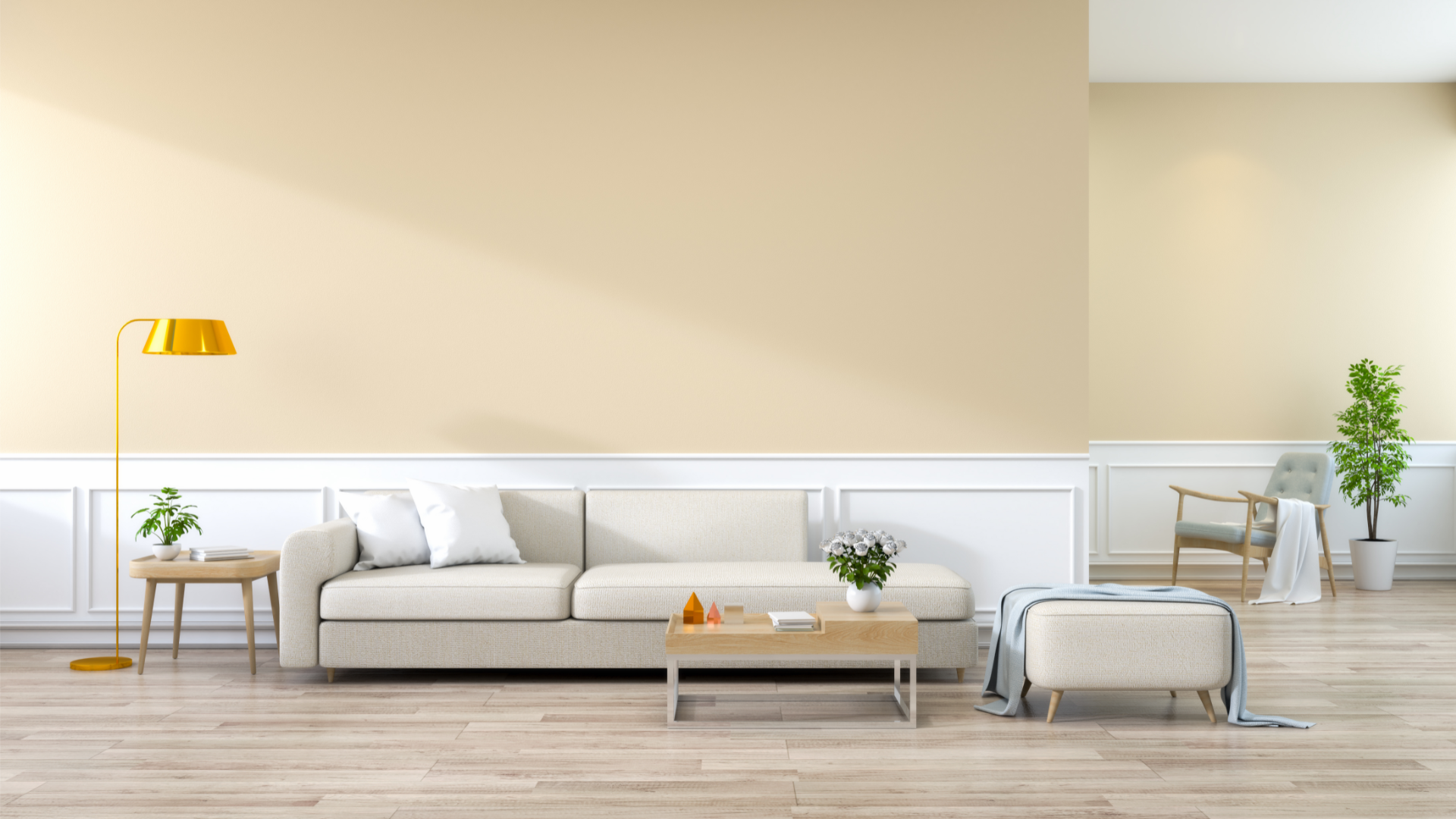 Beige Sofa Set with Wooden Accents – Elegant Interior Inspiration