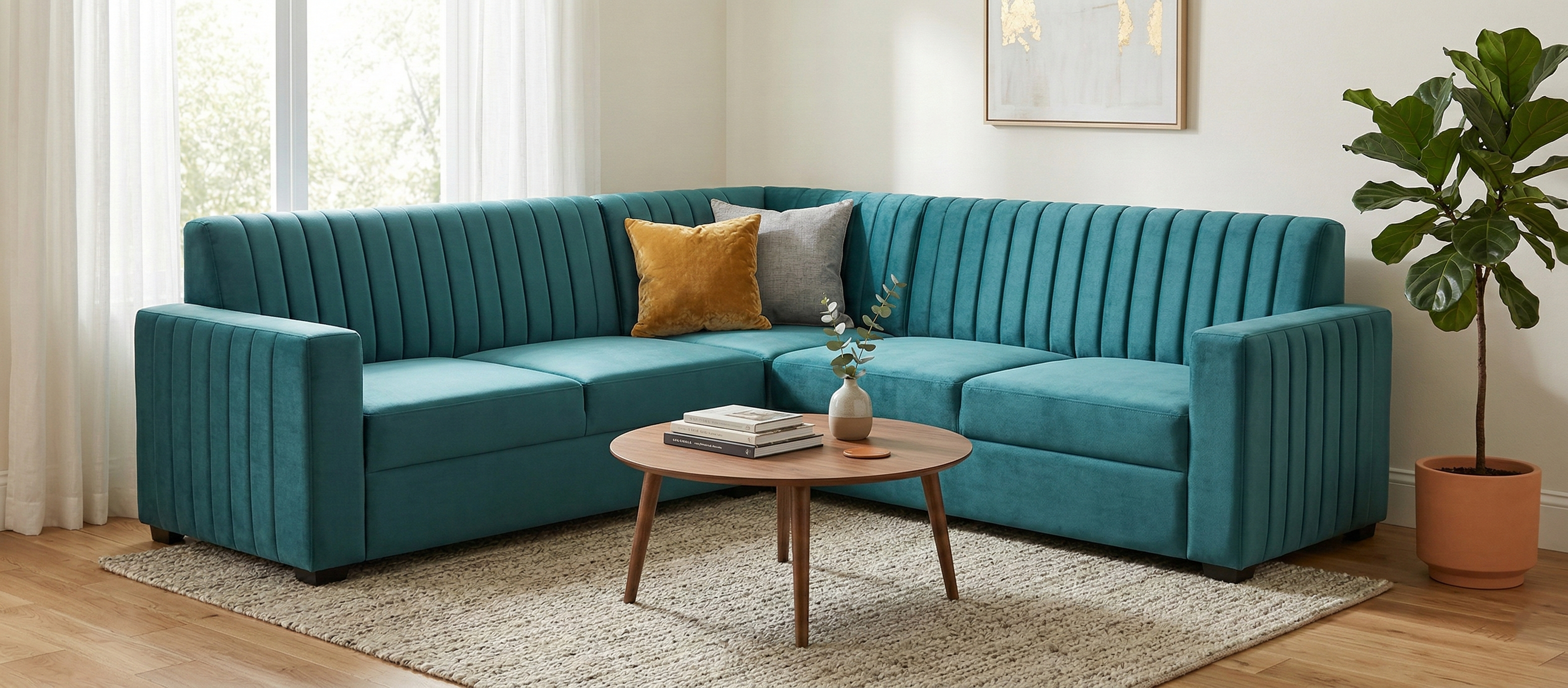 Premium L-shape sofa in a warm living room